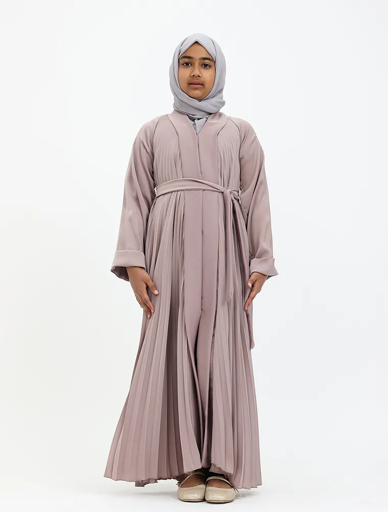 Girls Rose Pink Pleated Silhouette Abaya